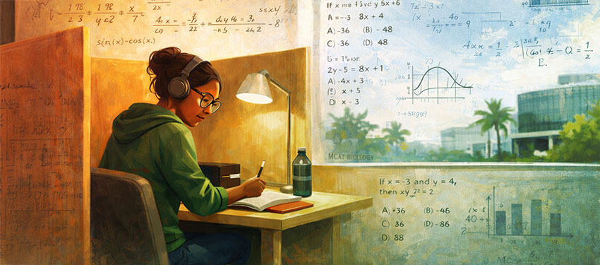 New individual study spaces available for undergraduate students taking entrance exams like the SAT, LSAT, MCAT, or GRE, designed for silence, focus, and exam-day readiness.